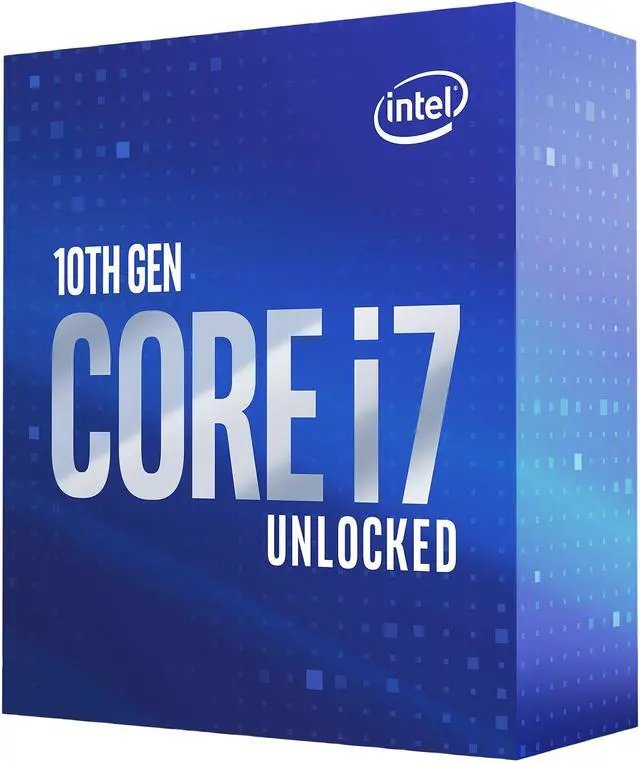 Intel coMet lake lga1200 i7-10700K / i7-10700Ka - 8 cores+Hyper-Threading / 16 threads , 3.8Ghz box cpu / 5.1Ghz turbo boost , unlocked clock multiplier , 14nm , SSE4 , AVX2 , BMi, FMA3, SBA , vPro , TSX , VT-x + VT-d + AES-N , built-in dual channel DDR4-2933 ( non-ECC only ) memory controller , 45.8Gb/sec memory bandwidth , built-in UHD630 graphics ( 24EU , 350/1200mhz , dual stream video decode + HDMi ) , 2mb L2 cache + 16mb L3 cache , 125w - Quick Sync Video + InTru 3D + Insider + Clear Video HD + Triple Display Capable + wireless display Capable - box cpu with no fan