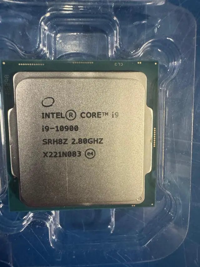 Intel coMet lake lga1200 i9-10900 - 10 cores+Hyper-Threading / 20 threads , 2.8Ghz box cpu / 5.2Ghz turbo boost , 14nm , SSE4 , AVX2 , BMi, FMA3, SBA , vPro , TSX , VT-x + VT-d + AES-N , built-in dual channel DDR4-2933 ( non-ECC only ) memory controller , 45.8Gb/sec memory bandwidth , built-in UHD630 graphics ( 24EU , 350/1200mhz , dual stream video decode + HDMi ) , 2.5mb L2 cache + 20mb L3 cache , 65w - Quick Sync Video + InTru 3D + Insider + Clear Video HD + Triple Display Capable + wireless display Capable - box cpu with no fan