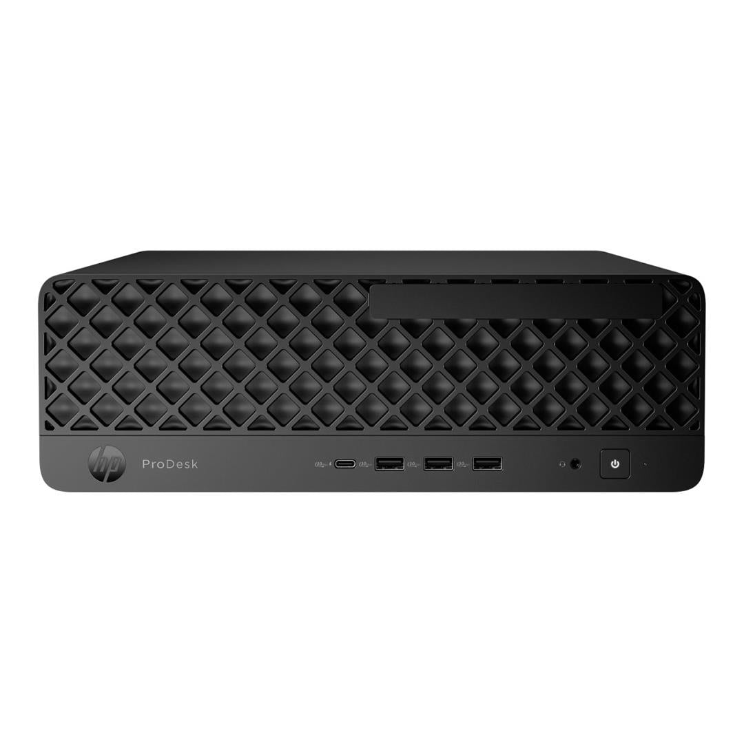 HP ProDesk 4 SFF G1i , Intel® Core™ Ultra 7 265 Processor (30M Cache, up to 5.3GHz) , 16GB DDR5-5600 (1x16GB) - 2 SLOTS / MAX 64 GB , 512GB M.2 2280 PCIe NVMe Value SSD , No Optical Drive , Intel® Graphics , Windows® 11 Pro x64 , Intel® I219-LM Gigabit Network Connection + Intel® Wi-Fi 6E AX211 (2x2) and Bluetooth® 5.3 wireless card , Front: (1) USB Type-C (10Gbps), (3) USB Type-A (10Gbps), (1) headphone/microphone combo ; Rear: (2) USB Type-A (5Gbps), (3) Type-A (480Mbps), (1) HDMI 2.1, (1) RJ-45, (2) DisplayPort 2.1, (1) Audio line in/out , (1) M.2 PCIe 2230 (For WLAN), (2) M.2 PCIe 2280 (For storage), (1) PCIe 4.0 x16, (1) PCIe 4.0 x1 , HP USB 125 v2 Keyboard + HP 125 Wired Mouse , 3Yr Onsite