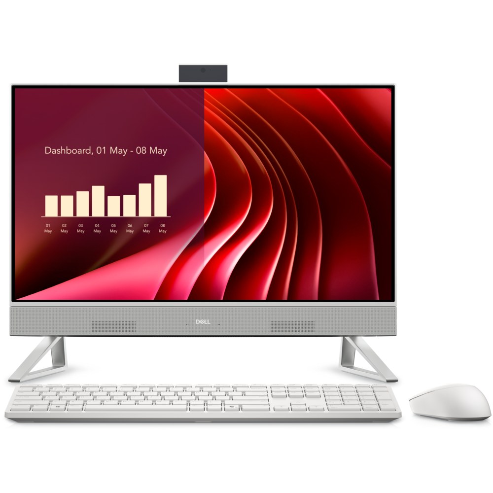 Dell 24 All-in-One EC24250, 23.8-inch FHD (1920 x 1080) Anti-Glare Narrow Border AIT Infinity Non-Touch Display, Pearl White Cover + Fabric Speaker Grill, 5MP, IR, Tilt Camera (White), Intel® Core™ 7 Processor 150U (12MB cache, 10 cores, 12 threads, up to 5.4 GHz), 16GB, 2x8GB, DDR5, 5200 MT/s, max 32GB, x2 SO-DIMM Slots, 1TB M.2 PCIe NVMe Solid State Drive, No Optical Drive, , Windows 11 Pro, Intel® Graphics, Dell Pro Wireless Keyboard and Mouse - KM5221W - US International (QWERTY) - White, No Modem, Intel® Wi-Fi 6E AX211, 2x2, 802.11ax, Bluetooth® wireless card, Side: (1) USB 3.2 Type-C®Gen 2 (10 Gbps) port, Rear: (3) USB 3.2 Gen 1 (5 Gbps) ports with Wake-up support (S3/Modern Standby), 1) USB 3.2 Gen 2 (10 Gbps) port with PowerShare, (1) HDMI-in 1.4, (1) HDMI-out 1.4b, (1) RJ45 Ethernet port, (1) Global headset jack, (1) Power-adapter port, (1) SD Card Reader, 90 Watt AC Adapter,Cannot be downgraded, 3 Year ProSupport - On Site Service, , , ,