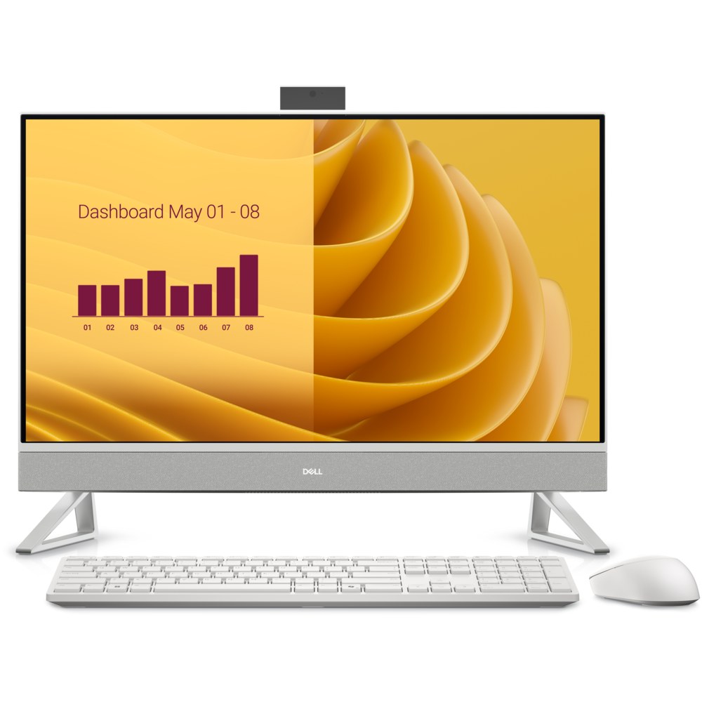 Dell 27 All-in-One EC27250, 27-inch FHD (1920 x 1080) Narrow Border Infinity NTCH Display with Wide Viewing Angle, Pearl White Cover + Fabric Speaker Grill (for Non-Touch LCD), 13th Generation Intel® Core™ i5-1334U (12 MB cache, 10 cores, 12 threads, up to 4.60 GHz), 16 GB, 1 x 16 GB, DDR5, 5200 MT/s, 512GB M.2 PCIe NVMe Solid State Drive, No Optical Drive, , Windows 11 Pro, Intel® UHD Graphics, Dell Pro Keyboard and Mouse - KM5221W - US International (QWERTY) - White, No Modem, Intel® Wi-Fi 6E AX211, 2x2, 802.11ax, Bluetooth® wireless card, Side: (1) USB 3.2 Type-C®Gen 2 (10 Gbps) port, Rear: (3) USB 3.2 Gen 1 (5 Gbps) ports with Wake-up support (S3/Modern Standby), 1) USB 3.2 Gen 2 (10 Gbps) port with PowerShare, (1) HDMI-in 1.4, (1) HDMI-out 1.4b, (1) RJ45 Ethernet port, (1) Global headset jack, (1) Power-adapter port, (1) SD Card Reader, 90 Watt AC Adapter,,,Cannot be downgraded, 3 Year ProSupport - On Site Service, , , ,