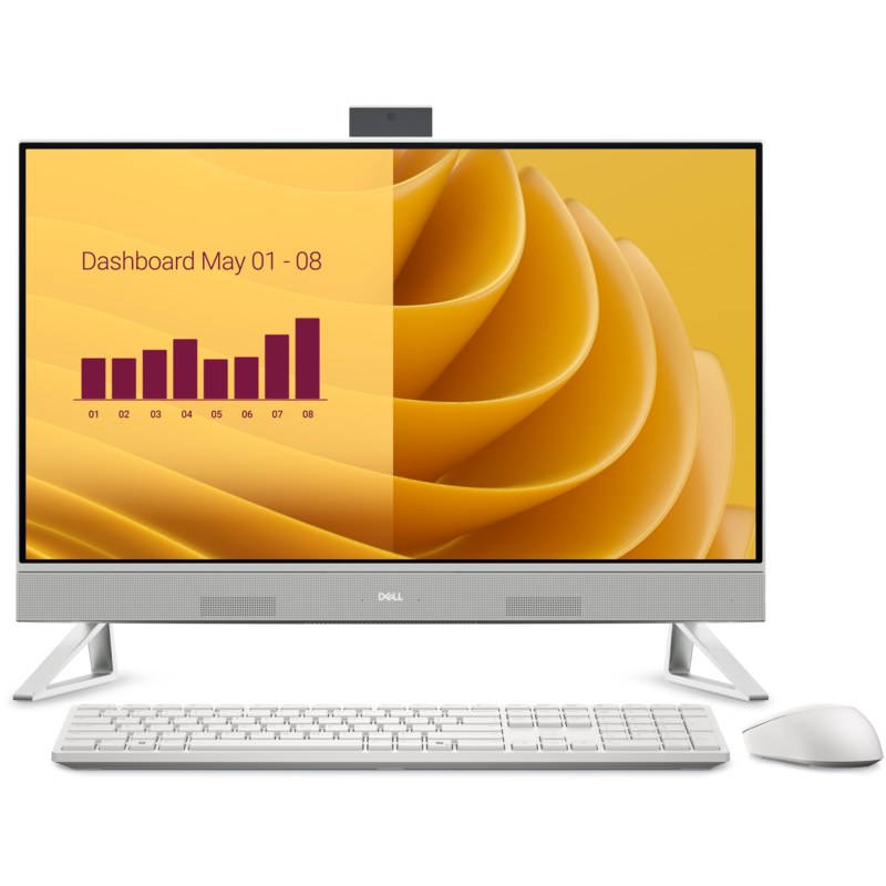 Dell 27 All-in-One EC27250, 27-inch FHD (1920 x 1080) Narrow Border Infinity Touch Display with Wide Viewing Angle, Pearl White Cover + Fabric Speaker Grill (for Touch LCD), Intel® Core™ 7 Processor 150U(12MB cache, 10 cores, 12 threads, up to 5.4 GHz), 16 GB, 1 x 16 GB, DDR5, 5200 MT/s, 1TB M.2 PCIe NVMe Solid State Drive, No Optical Drive, , Windows 11 Pro, Intel® Graphics, Dell Pro Keyboard and Mouse - KM5221W - US International (QWERTY) - White, No Modem, Intel® Wi-Fi 6E AX211, 2x2, 802.11ax, Bluetooth® wireless card, Side: (1) USB 3.2 Type-C®Gen 2 (10 Gbps) port, Rear: (3) USB 3.2 Gen 1 (5 Gbps) ports with Wake-up support (S3/Modern Standby), 1) USB 3.2 Gen 2 (10 Gbps) port with PowerShare, (1) HDMI-in 1.4, (1) HDMI-out 1.4b, (1) RJ45 Ethernet port, (1) Global headset jack, (1) Power-adapter port, (1) SD Card Reader, 90 Watt AC Adapter,,,Cannot be downgraded, 3 Year ProSupport - On Site Service, , , ,
