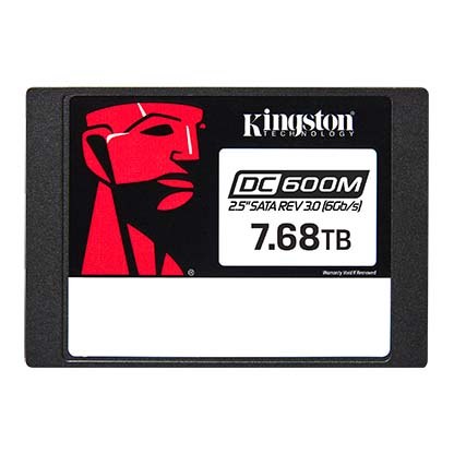 Kingston SEDC600M/7680G enterprise Data Center DC600M ( Mixed-use ) series - designed for 24x7 business-critical applications , firmware-controlled PLP ( Power Loss Protection ) with Tantalum Capacitors , with 256bit AES encryption + SmartECC to protect against read errors , with Enterprise SMART Tools- 7680Gb 2.5" SATA6G 3D TLC SSD , read : 560mb/sec / write 530mb/sec , Random Read/Write 4K : 94000/34000 ioPS , 2 millions MTBF , 1 DWPD with 14016TB TBW - 5 years warranty