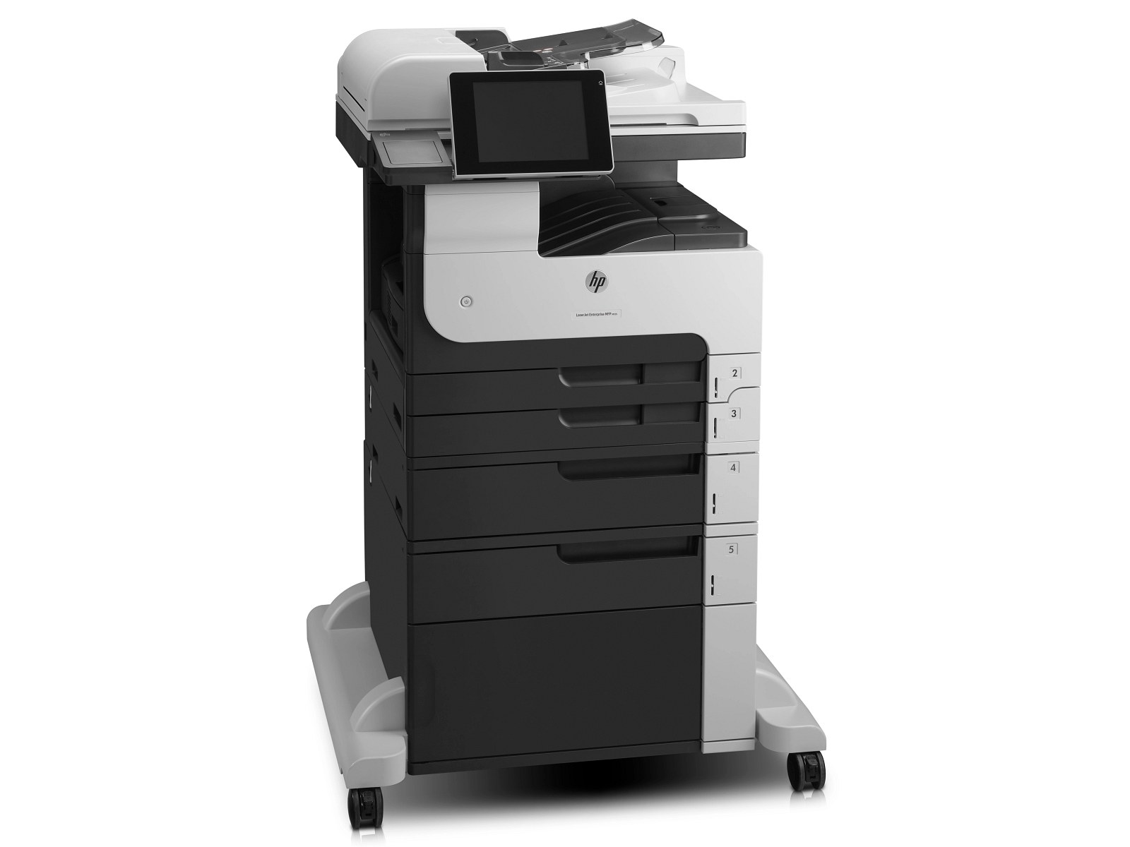 HP CF067A laserjet enterprise MFP M725F O-in-1 - A3+ wide format - Print-Scan-Copy-FAX , with 100 sheets duplex ADF + auto duplex printing unit + gigabit network ready + 20.32cm touchscreen color SVGA LCD : 800 MHz RISC processor , 1Gb ddr upto 1.5Gb + 320Gb secure HDD with 256bit AES , 41ppm, 1200/1200 dpi, 1600 (100+250+250+500+500)s input tray upto 4100, 250s output tray , duty: 200k pages per month; scan: 600x600/9600dpi, scan to email; standalone copy , 9999 mutiple copies, 25-400% ; as standalone fax with 33.6k modem , 100pages fax memory , 100 speed dial - 3xUSB + UTP