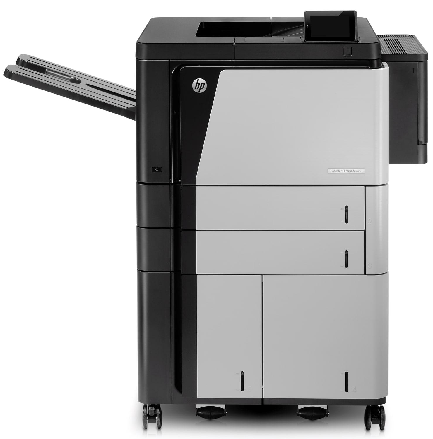 HP CZ245A enterprise laser M806X+ A3+ wide format - with auto duplex printing unit + gigabit network ready + 10.9cm touchscreen color WQVGA LCD ; 533 MHz 20Kc MIPS processor , 1Gb ddr upto 1.5Gb + 320Gb secure HDD with 256bit AES , 1200x1200dpi , 56ppm , 4600 (100+500+500+1500+2000)s input tray , 600 (500+100)s output upto 3600 , duty : 300000pages per month , auto duplex printing unit optional - 3xUSB + UTP