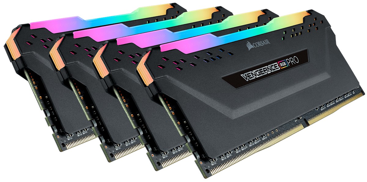 Corsair CMW128GX4M4Z3600C18 vengeance RGB Pro ( dynamic multi-zone RGB with 10 LEDs per module ) - blacK heatsink , 32Gbx 4 kit - 8-layer PCB , optimized for AMD ryZen + Intel XMP ( eXtreme Memory Profiles ) , support Intel XMP ( eXtreme Memory Profiles ) , Ddr4-3600 ( pc4-28800) , CL18 , 1.35v - 288pin - lifetime warranty