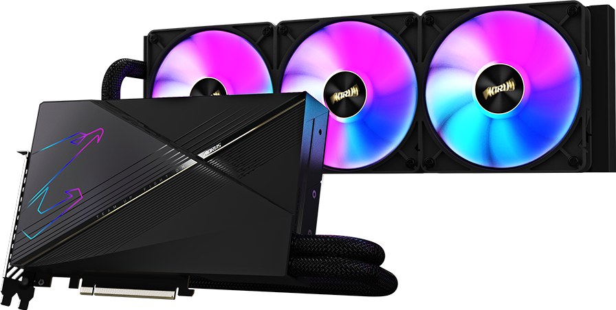 Gigabyte GV-N4080AORUSX W-16GD - rtx4080 Aorus Xtreme Waterforce ( built-in all-in-one watercooling + 360mm radiator ) - 238x141x40mm , 2 slots required , 4nm , Pci-E 4.0 16x , 16Gb 256bit DDR6X (716.8Gb/sec memory transfer ) , RoPs : 112 , 9728 cuda cores , Tensor / RT cores : 304/76 with 9.5mb L1 + 64mb L2 cache , 281 GPexels/Sec , 762 GTexels/Sec , 48740 GFLoPS , 304x TMUs , core clock : 2505/2565mhz ; memory : 22400mhz , 3x DP+ 3x HDMi - require 3x8pin or 1x16pin power connector