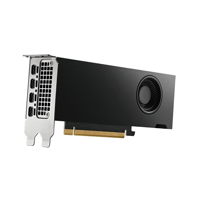 PNY Quadro A4000 Sff Ada generation- 4nm TSMC ad104 Ada Lovelace - standard + Low-profile dual bracket , 2 slots required - for professional 3D applications , with hardware OpenGL 4.6+ directX 12+ shader model 6.5+ vulcan 1.2 , Pci-E 4.0 16x , core/memory : 1565/20000mhz , 160bit 20Gb GDDR6 with ECC ( transfer rate : 320Gb/sec ) , 6144 CUDA cores + 192 Tensor core + 48 RT cores , 6mb L1 + 48mb L2 cache , 125 GPixel/sec , 301 GTexels/Sec , 19230 GFLoPS , 192x TMUs , RoPs: 80 , 4x miniDP , with miniDP to DP adapters , no power connector - 3 years warranty