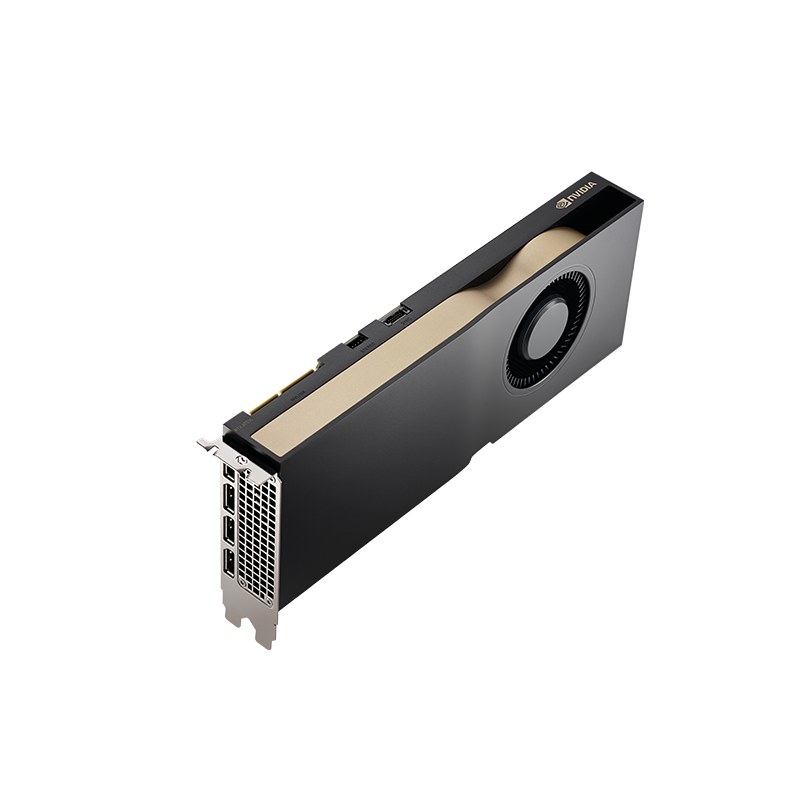 PNY Quadro A5500 - GA102 Ampere ( support 100GB/s RTX NVLink HB , 2 slots required ) - for professional 3D applications , with hardware OpenGL 4.6+ directX 12+ shader model 6.5+ vulcan 1.2 , Pci-E 4.0 16x , core/memory : 1695/16000mhz , 384bit 24Gb GDDR6 with ECC ( transfer rate : 768Gb/sec ) , 10240 CUDA cores + 320 Tensor core + 80 RT cores , 10mb L1 + 6mb L2 cache , 162.7 GPixel/sec , 542 GTexels/Sec , 34710 GFLoPS , 320x TMUs , RoPs: 96 , 4x DP , with DP to DVi adapter , require 1x8pin power connector - 3 years warranty