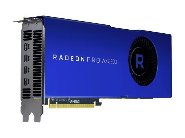 Amd Firepro/radeon pro WX8200 - for professional 3D applications - 4x outputs , 2 slots required , Pci-E 16x , with hardware OpenGL + directX 12 , 3584x stream processors , 21934 Gigaflops , core/memory : 1200/1530mhz , 2048bit 8Gb HBM2 ( transfer rate : 512gb/sec ) , 4x miniDisplayPort , 7nm , 230w TDP - require 6+8pin power connector - 3 years warranty