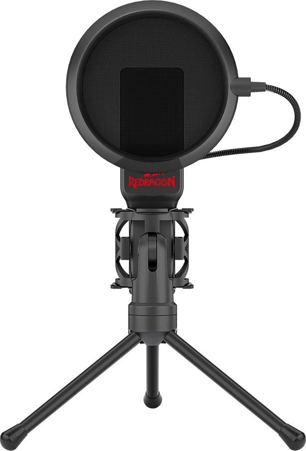 Redragon GM100 seyfert gaming microphone Black - omni-directional condenser mic , foldable tripod , 180 rotating suspension shock mount with tri-pod mounting , metal gooseneck pop filter , 1.8m cable - 3.5mm