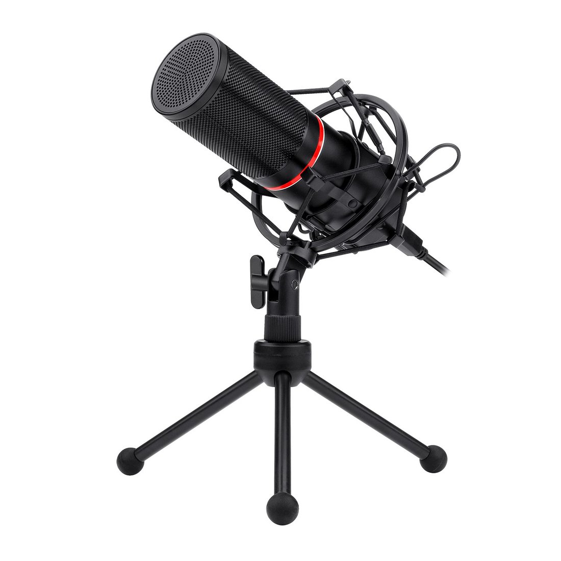 Redragon GM300 blazar gaming microphone Black - cardioid / uni-directional 16mm condenser mic , built-in volume and mute controls , foldable tripod , 180 rotating suspension shock mount with tri-pod mounting , removable wind screen , 1.7m cable - usb