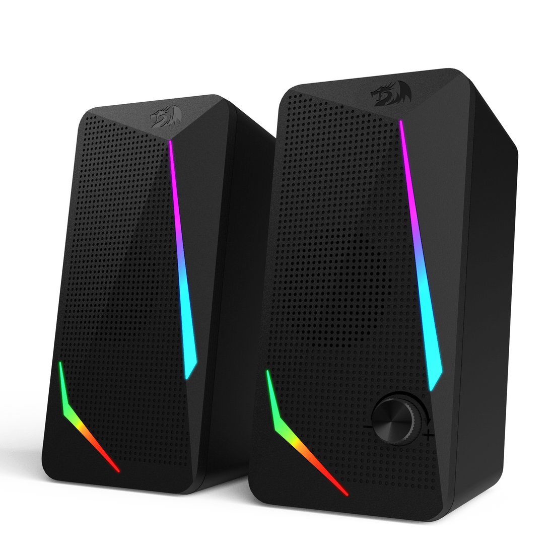 Redragon GS510 waltz RGB gaming speakers Black - with 2.0 channel stereo , RGB lighting with 4 modes , built-in volume adjustment + on/off + RGB , 10w (2x5w) - 3.5mm (audio) + USB (power)