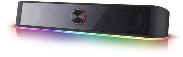 Redragon GS560 adiemus RGB gaming sound bar Black - with 2.0 channel stereo , RGB lighting with 6 modes , built-in volume adjustment with on/off , 6w (2x3w) - 3.5mm (audio) + USB (power)