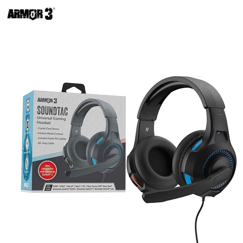 Armor3 "SoundTac" Universal Gaming Headset For Nintendo Switch® 2 / Nintendo Switch®/ Nintendo Switch® Lite/ Xbox Series X®/ Xbox Series S®/ PS5™/PS4®/ Xbox One®/ Wii U®/ PC/ Mac® (Blue Orange)