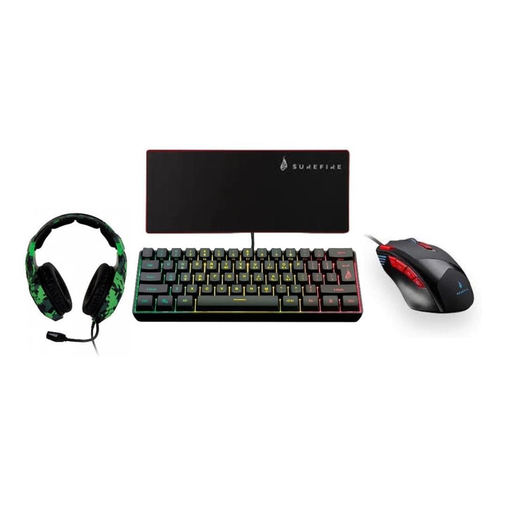 Surefire Kingpin X1 60% Gaming Rgb Keyboard Qwerty Us Englis Silent Flight 680 Gaming Mouse Pad Eagle Claw Gaming 9-button Mouse With Rgb And Skirmish Gaming Headset (high Performance 2.0)