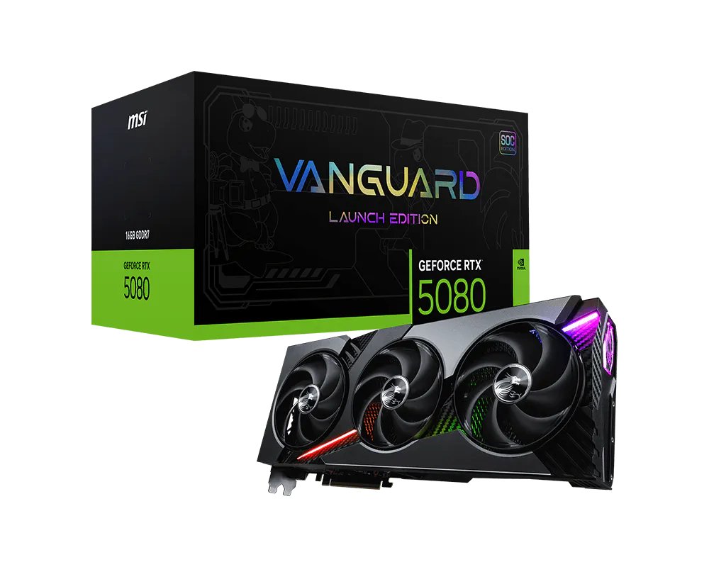 MSI Nvidia GeForce RTX 5080 VANGUARD SOC Launch Edition 16GB GDDR7 Graphics Card