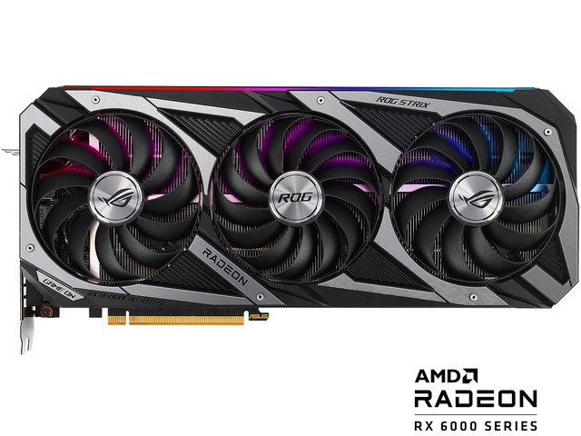 ASUS ROG Strix RX 6700 XT OC 12GB (90YV0G81-M0NA00) Desktop GPU with AMD RDNA 2 architecture, 2560 stream processors, 12GB GDDR6 (192-bit), Boost Clock up to 2622MHz, Game Clock up to 2568MHz (OC mode), Memory Clock 16Gbps, PCIe 4.0 x16, 3x DisplayPort 1.4a, 1x HDMI 2.1, max resolution 76804320, supports 4 displays, Axial-tech triple-fan design with reversed center fan, MaxContact heat spreader, 2.9-slot form factor, Aura Sync RGB, Dual BIOS (Performance/Quiet), reinforced metal frame, vented backplate, GPU Tweak II software, AMD Smart Access Memory, DirectX 12 Ultimate, FidelityFX, Anti-Lag, Radeon Boost, recommended PSU 650W, ATX form factor (32214156.5mm).