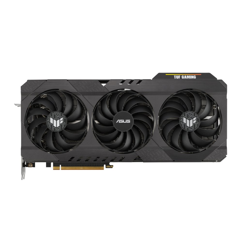 ASUS TUF Gaming RX 6700 XT OC 12GB (90YV0G80-M0NA00) Desktop GPU with AMD RDNA 2 architecture, 2560 stream processors, 12GB GDDR6 (192-bit), Boost Clock up to 2622MHz, Game Clock up to 2534MHz (OC mode), Memory Clock 16Gbps, PCIe 4.0 x16, 3x DisplayPort 1.4a, 1x HDMI 2.1, max resolution 76804320, supports 4 displays, Axial-tech triple-fan design with reversed center fan, MaxContact heat spreader, 2.9-slot form factor, Dual BIOS (Performance/Quiet), metal backplate with vent, reinforced frame, RGB lighting, GPU Tweak II software, AMD Smart Access Memory, DirectX 12 Ultimate, FidelityFX, Anti-Lag, Radeon Boost, recommended PSU 650W, ATX form factor (32215258mm).