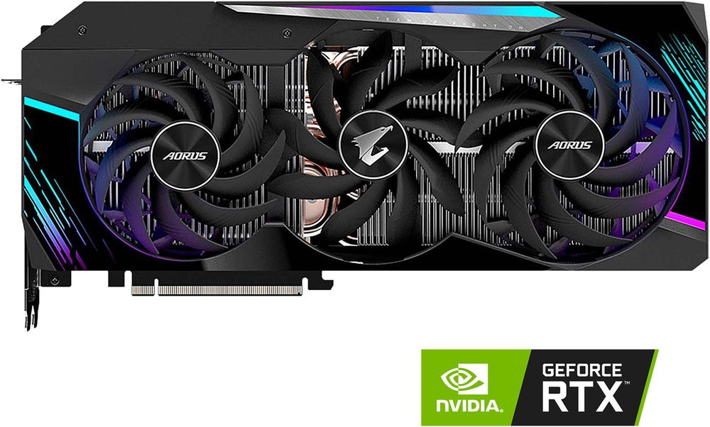 Gigabyte GV-N3080AORUS M-12GD - rtx3080 Aorus Master - with Fusion2.0 RGB Lighting , customizable LCD EDGE VIEW display , 3 slots required , 3x fans (2x115mm + 1x100mm unique blade stack fans ) with alternate spinning for max-covered cooling , back-sided heatsink + 7x 10mm copper copper heatpipes with vapor chamber + angular fins , 8nm , Pci-E 4.0 16x , 12Gb 384bit DDR6X (912Gb/sec memory transfer ) , RoPs : 112 , 8960 cuda cores , Tensor / RT cores : 280/75 with 8.75mb L1 + 5mb L2 cache , 192 GPexels/Sec , 479 GTexels/Sec , 30640 GFLoPS , 280x TMUs , core clock : 1710/1830mhz ; memory : 19000mhz , 3x DP+ 3x HDMi - require 3x8pin power connector
