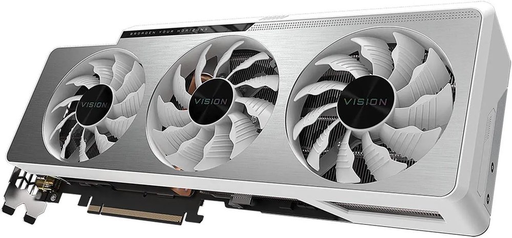 Gigabyte GV-N308TVISIoN OC-12GD - rtx3080Ti Vision Oc ( white housing ) - with Fusion2.0 RGB Lighting , Windforce 3X , 2 slots required , 3x fans (2x90mm + 1x80mm unique blade stack fans ) with alternate spinning for max-covered cooling , back-sided heatsink + 7x 10mm copper heatpipes with DTH copper heatpipes , 8nm , Pci-E 4.0 16x , 12Gb 384bit DDR6X (912Gb/sec memory transfer ) , RoPs : 112 , 10240 cuda cores , Tensor / RT cores : 320/80 with 10mb L1 + 6mb L2 cache , 187 GPexels/Sec , 533 GTexels/Sec , 34100 GFLoPS , 320x TMUs , core clock : 1665/1710 mhz ; memory : 19000mhz , 3x DP+ 2x HDMi - require 2x8pin power connector