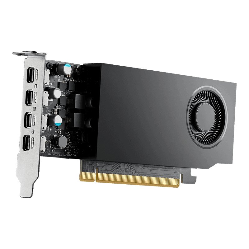 PNY Quadro A1000 - 4nm TSMC GA107 - standard + Low-profile dual bracket , single slot - for professional 3D applications , with hardware OpenGL 4.6+ directX 12+ shader model 6.5+ vulcan 1.2 , Pci-E 4.0 16x , core/memory : 1462/12000mhz , 128bit 8Gb GDDR6 ( transfer rate : 192Gb/sec ) , 2304 CUDA cores + 72 Tensor core + 18 RT cores , 2.25mb L1 + 2mb L2 cache , 47 GPixel/sec , 105 GTexels/Sec , 6737 GFLoPS , 72x TMUs , RoPs: 32 , 4x miniDP/DP , no power connector - 3 years warranty
