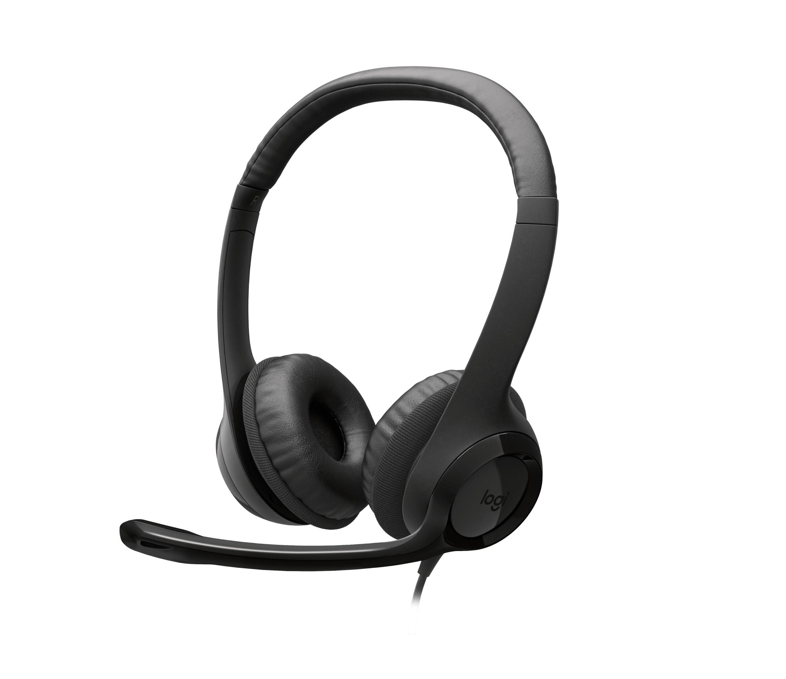 Logitech H390 USB Stereo Headset Black - with adjustable noise canceling bidirectional mic , in-line controls ( volume + mute ) , adjustable headband , swivel-mounted leatherette ear cups , 30mm drivers , 1.9m cable - USB
