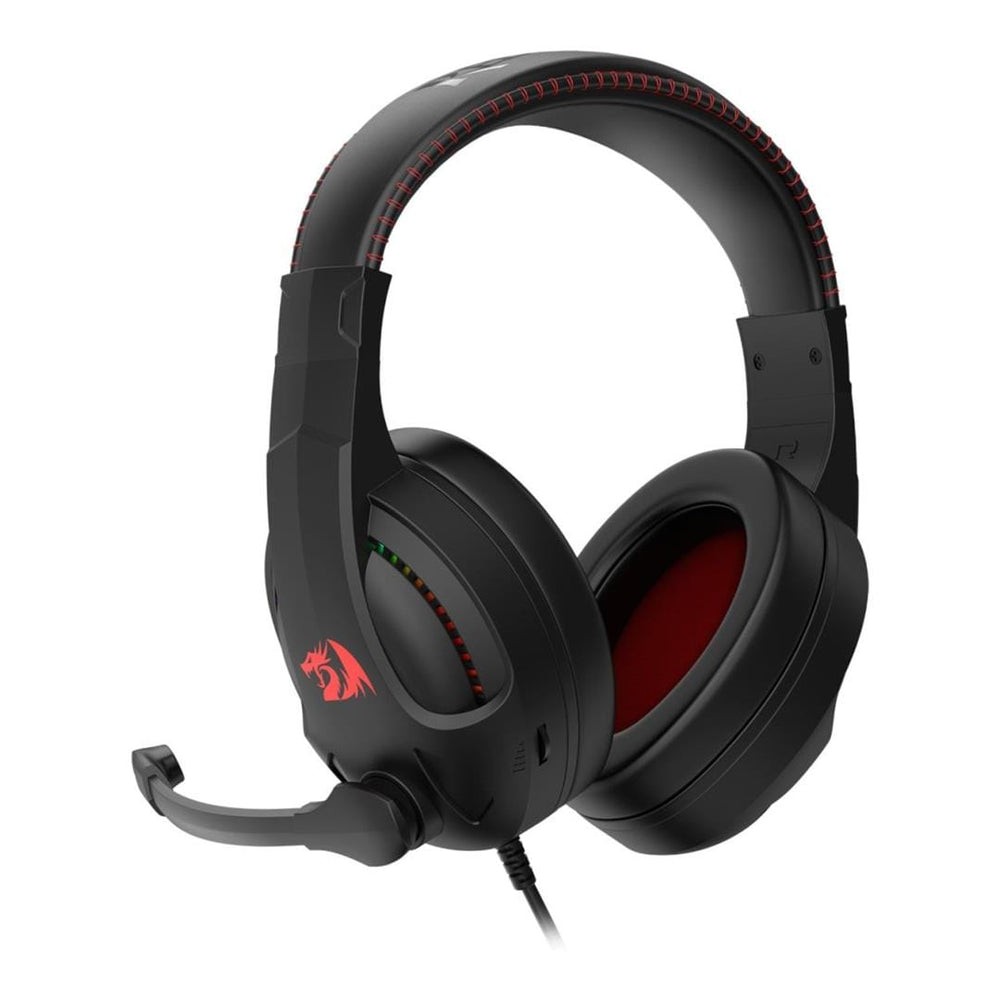 Redragon H211 cronus RGB gaming headset Black - with omni directional noise cancelling mic , RGB lighting , on-ear volume controls , 2x connection modes (3.5mm combo / 3.5mm split) , 40mm drivers , adjustable headband , memory foam leatherette earcups - 3.5mm (audio) + USB (power)