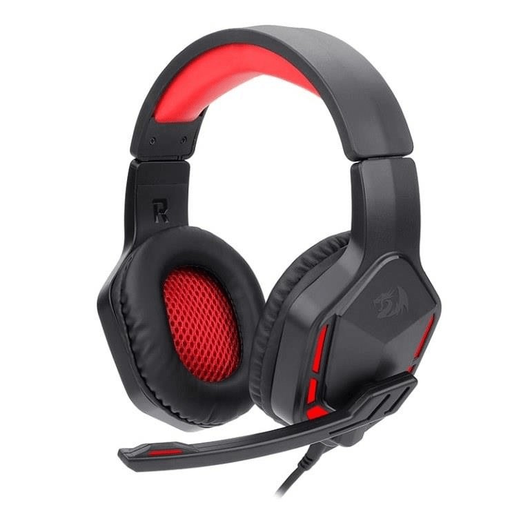 Redragon H220 themis gaming headset Black - with omni directional noise cancelling mic , on-ear controls ( volume + mute ) , 2x connection modes (3.5mm combo / 3.5mm split) , 50mm drivers , adjustable headband , memory foam leatherette earcups - 3.5mm