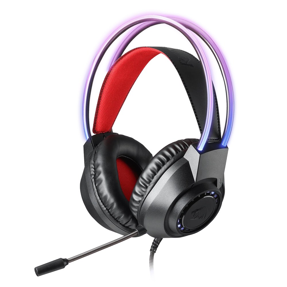 Redragon H231 scream RGB gaming headset Black - with omni directional noise cancelling mic , RGB lighting , 2x connection modes (3.5mm combo / 3.5mm split) , 40mm drivers , suspension headband , memory foam leatherette earcups - 3.5mm (audio) + USB (power)