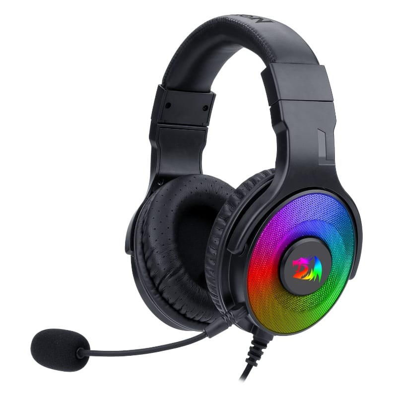 Redragon H350 pandora RGB gaming headset Black - with detachable omni directional noise cancelling mic , 7.1 surround sound , RGB lighting , in-line controls ( volume + mute + RGB ) , 2x connection modes (3.5mm combo / 3.5mm split) , 50mm drivers , adjustable headband , memory foam leatherette earcups - 3.5mm (audio) + USB (power)