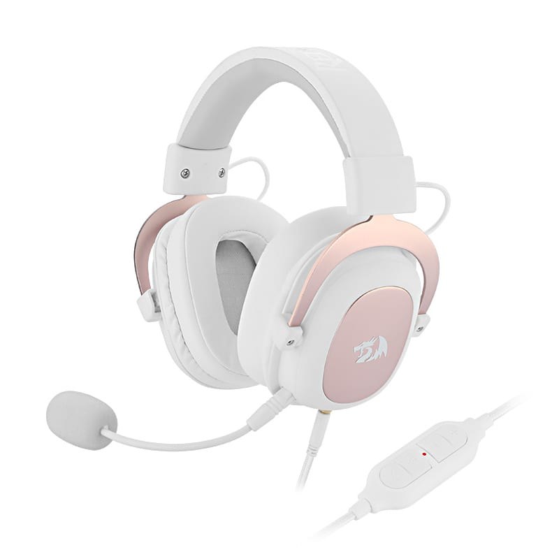 Redragon H510 zeus 2 gaming headset White - with detachable omni directional noise cancelling mic , 7.1 surround sound , in-line controls ( volume + mute ) via USB , 3x connection modes (USB / 3.5mm combo / 3.5mm split) , 50mm drivers , aluminum fork with adjustable steel headband , memory foam fabric earcups - usb / 3.5mm
