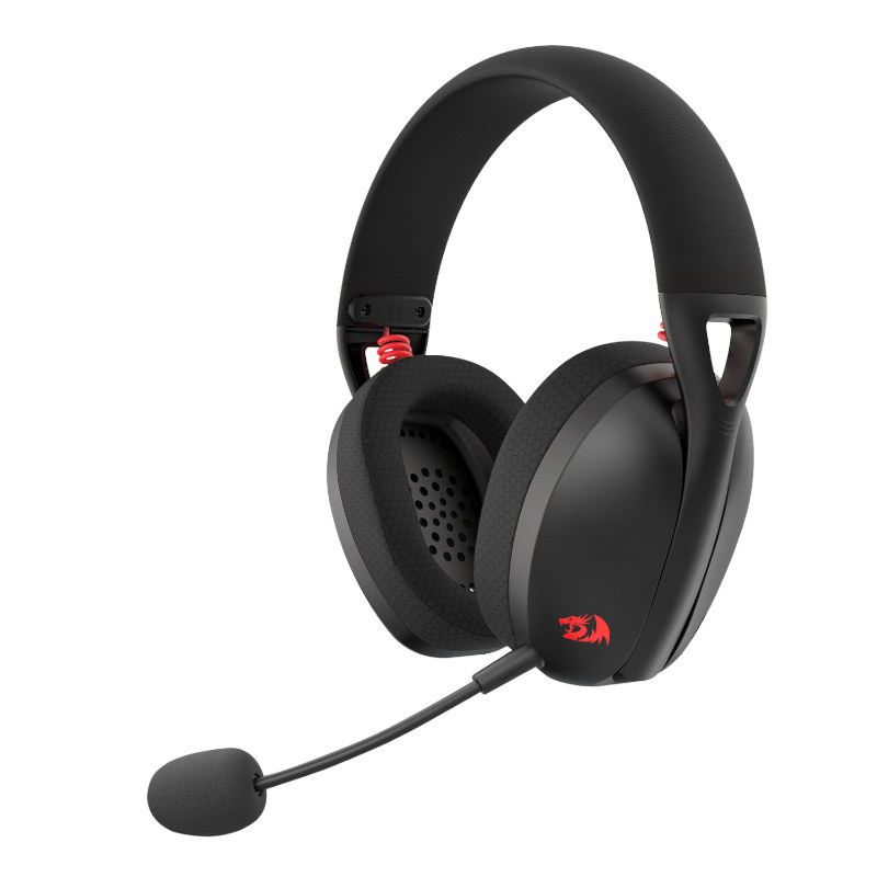 Redragon H848 ire wireless + bluetooth gaming headset Black - with detachable omni directional noise cancelling mic , 7.1 surround sound , on-ear controls ( volume + mute ) , 3x connection modes (wired / wireless / bluetooth) , 40mm drivers , adjustable headband , memory foam fabric earcups , built-in rechargeable battery with USB-C charging - usb wireless receiver