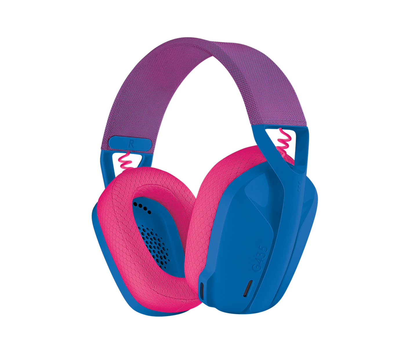 Logitech G435 Wireless + Bluetooth Gaming Headset Blue - with built-in dual beamforming mic , Dolby Atmos support , on-ear controls ( volume + mute ) , adjustable headband , fabric sound isolating memory foam earcups , 40mm neodymium drivers , built-in rechargeable Li-Ion battery with USB-C charging , 1.8m cable - Wireless + Bluetooth (no adapter included) + USB