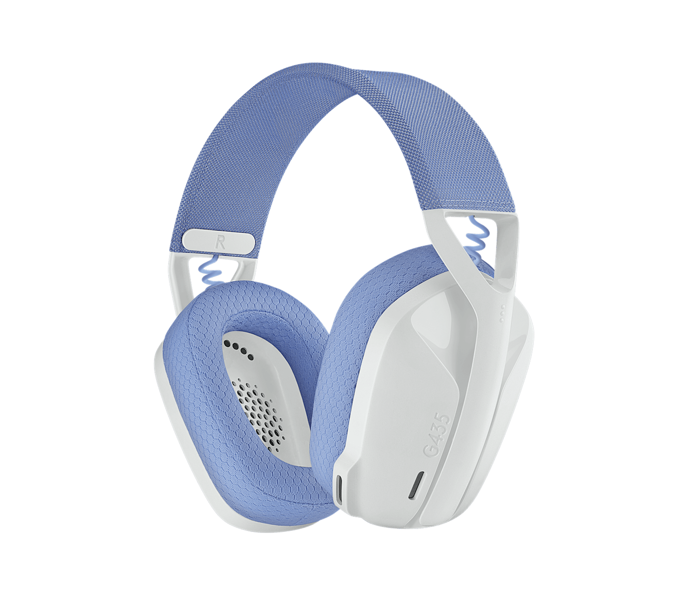 Logitech G435 Wireless + Bluetooth Gaming Headset White - with built-in dual beamforming mic , Dolby Atmos support , on-ear controls ( volume + mute ) , adjustable headband , fabric sound isolating memory foam earcups , 40mm neodymium drivers , built-in rechargeable Li-Ion battery with USB-C charging , 1.8m cable - Wireless + Bluetooth (no adapter included) + USB