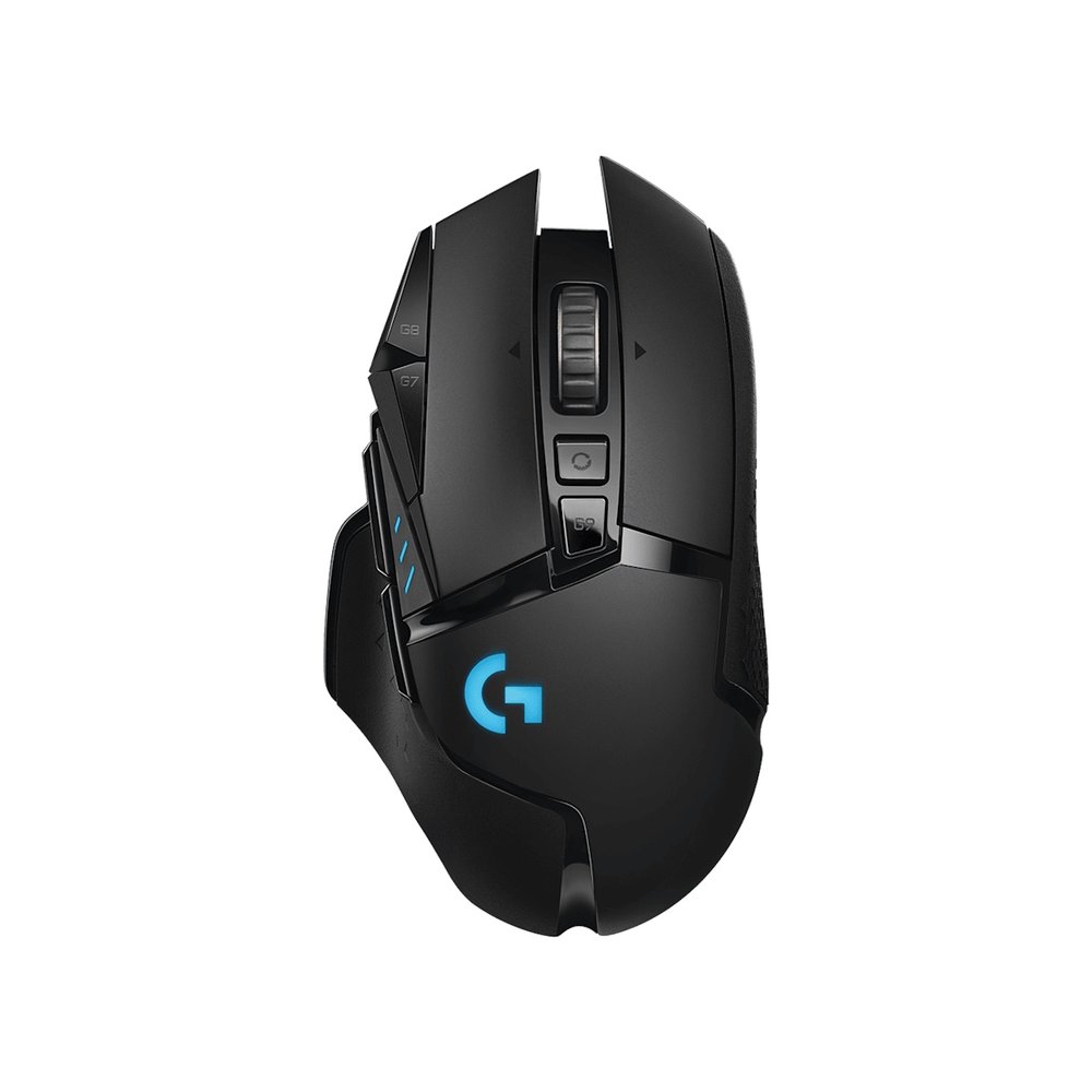 Logitech G502 Lightspeed Wireless Gaming Mouse Black - with Hero 25K sensor , 32-bit ARM processor , Powerplay wireless charging , mechanical button tensioning , adjustable weight 2x 4g + 4x 2g , Lightsync RGB , 11 programmable buttons with onboard memory profiles , auto sleep with on/off power switch , hyper-fast scroll wheel , PTFE feet , built-in rechargeable Li-Po battery with USB-C charging , 100-25600dpi , 1000Hz polling - usb lightspeed receiver with extension adapter , 2-year warranty