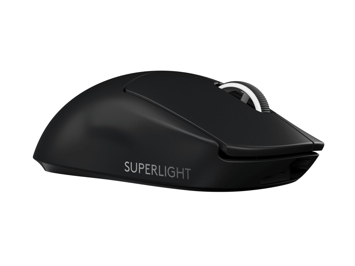 Logitech G Pro X Superlight lightspeed Wireless Gaming Mouse Black - with Hero 25K sensor , 32-bit ARM processor , click tensioning system , 6 buttons , auto sleep with on/off power switch , receiver storage in mouse , zero-additive PTFE feet , built-in rechargeable Li-Po battery with USB-C charging , 100-25600dpi , 1000Hz polling - usb lightspeed receiver with extension adapter , 2-year warranty