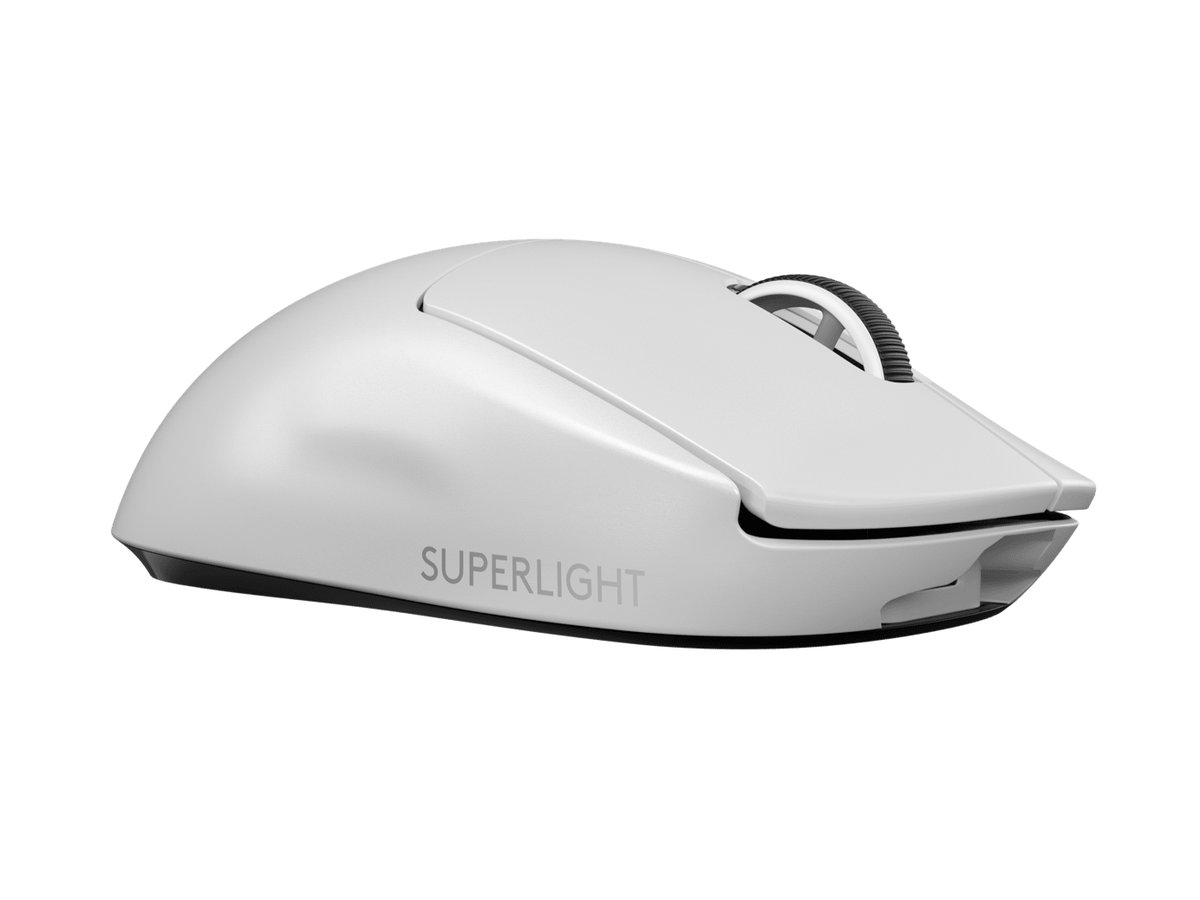 Logitech G Pro X Superlight lightspeed Wireless Gaming Mouse White - with Hero 25K sensor , 32-bit ARM processor , click tensioning system , 6 buttons , auto sleep with on/off power switch , receiver storage in mouse , zero-additive PTFE feet , built-in rechargeable Li-Po battery with USB-C charging , 100-25600dpi , 1000Hz polling - usb lightspeed receiver with extension adapter , 2-year warranty