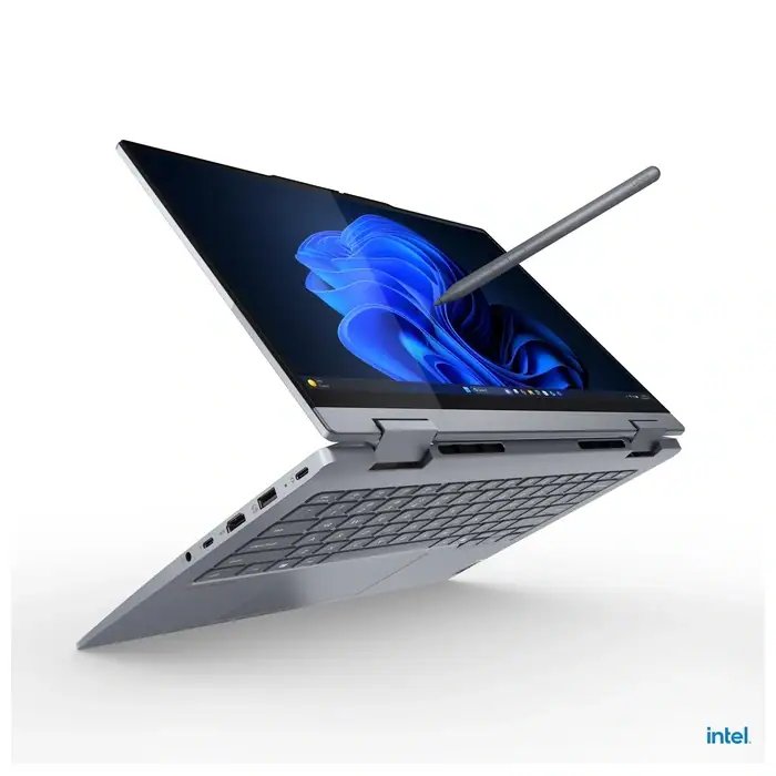 Lenovo ThinkBook 14 2-in-1 G5 IAU , 14" WUXGA (1920x1200) IPS 300nits Glossy / Anti-fingerprint, 100% sRGB, Corning Gorilla Glass, Touch , Intel Core Ultra 7 255U, 12C (2P + 8E + 2LPE) / 14T, Max Turbo up to 5.2GHz, 12MB , Integrated Intel AI Boost, up to 12 TOPS , 1x 16GB SO-DIMM DDR5-5600 (Two DDR5 SO-DIMM slots, dual-channel capable, Up to 32GB DDR5-5600 offering) , 512GB SSD M.2 2242 PCIe 4.0x4 NVMe , Integrated Intel Graphics , Windows 11 Pro, English (US) / English (UK) , Wi-Fi 6E, 802.11ax 2x2 + BT5.3 , 1x USB-A (USB 5Gbps / USB 3.2 Gen 1), 1x USB-A (USB 5Gbps / USB 3.2 Gen 1), Always On, 1x USB-C (USB 10Gbps / USB 3.2 Gen 2), with USB PD 3.0 and DisplayPort 1.4, 1x USB-C (Thunderbolt 4 / USB4 40Gbps), with USB PD 3.0 and DisplayPort 1.4, 1x HDMI 2.1, up to 4K/60Hz, 1x Headphone / microphone combo jack (3.5mm), 1x microSD card reader , Luna Grey , 60Wh, 65W USB-C (3-pin) , Backlit KB, Fingerprint Reader, Lenovo Yoga Pen , FHD 1080p + IR Hybrid with Privacy Shutter, IR camera for Windows® Hello (facial recognition), Stereo speakers, 2W x2, Dolby Atmos, audio by HARMAN , 3 Year Carry-in Warranty