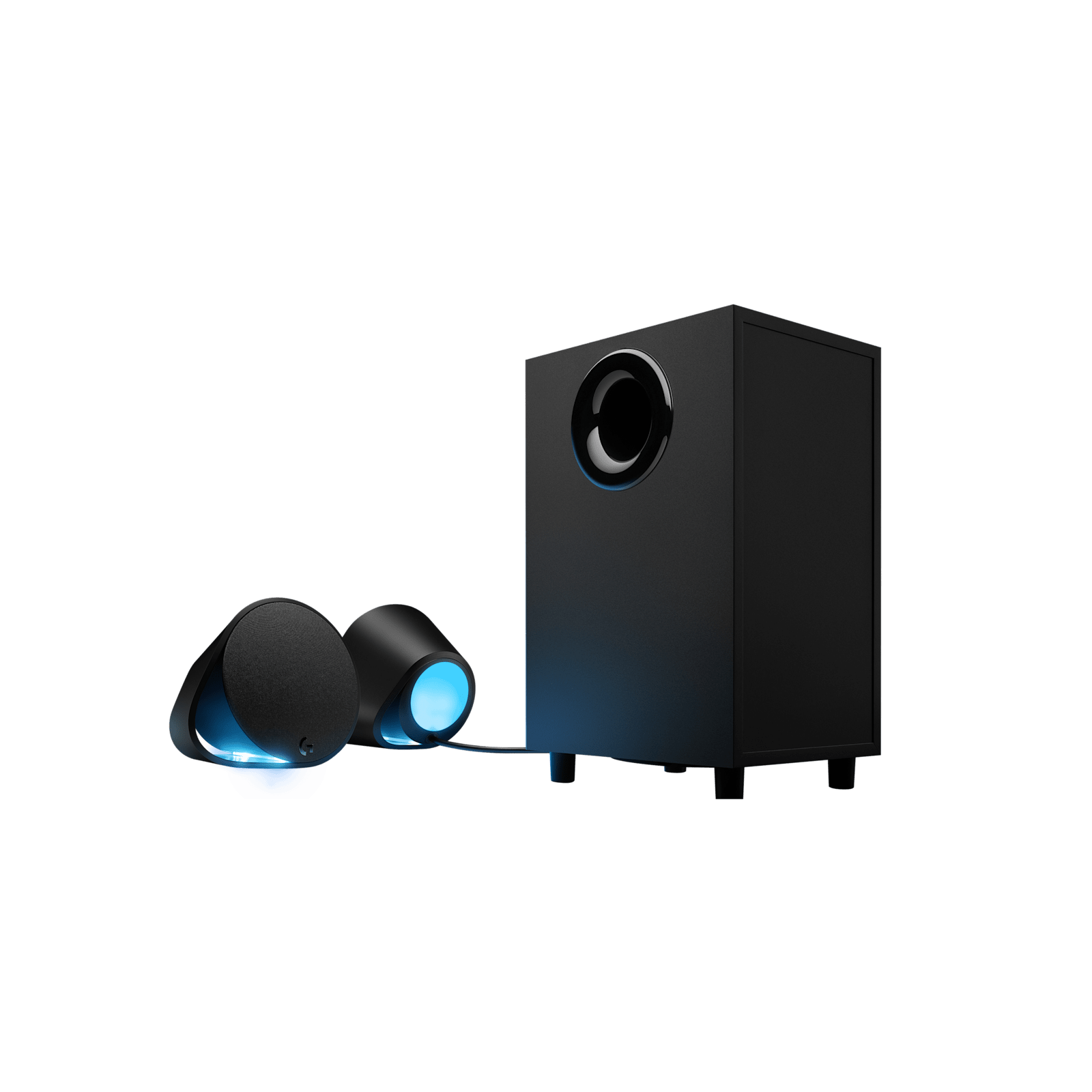 Logitech 980-001301 G560 lightsync 2.1 wired + BT wireless gaming speaker , 16.8 million colors programable RGB lighting in 4 zones , 7.1 DTS:X ultra virtual surround sound , volume keys on satelite speaker , 120w , down-firing subwoofer , black , USB input with headphone out