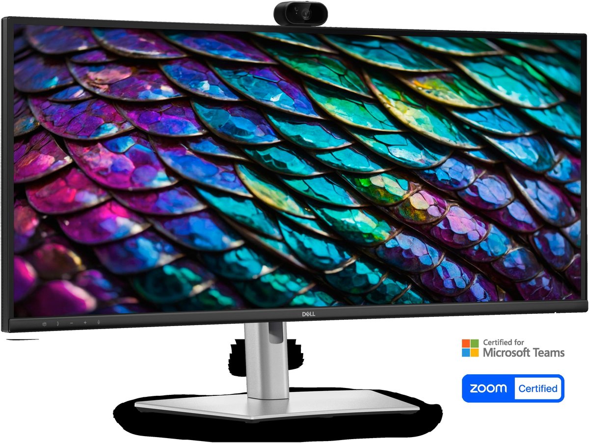 Dell Pro P 34 - P3426WEB - (34") (3440x1440) WQHD IPS USB-C Hub Conferencing Monitor | 100Hz| Integrated Webcam | x1 HDMI port/s (HDCP 1.4) | x1 DisplayPort 1.4 (HDCP 1.4) port/s | x2 USB Type-A 5Gbps downstream port/s | x1 USB Type-B 5Gbps upstream port/s | x1 USB-C 5Gbps upstream port/s (DisplayPort 1.4 Alt Mode, Power Delivery up to 90 W) | x1 RJ45 Ethernet port/s, 1GbE | x1 USB Type-A 5Gbps downstream port/s with Battery Charging 1.2 | x1 USB-C 5Gbps downstream port/s, Power Delivery up to 15 W | Quick-access touch control | Built-In Speakers | Height-Adjust | Swivel | Pivot | Tilt | VESA