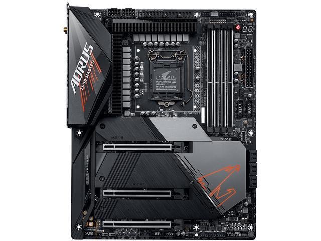 Gigabyte Z590 Aorus Master + Wifi : all-in-one LGA1200 (rocket lake + coMet lake) mb - with 18+1 phase digital VRM , pre-mounted I/O shield with thermal armor + RGB Fusion 2.0 with on-board RGB display ( multi zones ) , Addressable LED Strip Support , on-board buttons ( power + reset + clear CMOS ) , 2x copper PCBs design , MoSFET heatsinks with DTH fins-array copper heatpipe , SmartFan6 with 8+2 temperature sensors + 10x hybrid fan headers , solid pin power connectors ( ATX 24+8+8pin ) , memory armor with stainless steel shielding , PCIe armor with stainless steel shielding , with extra noise detection hardware monitoring , with 2x thunderbolt card connectors- intel Z590 chipset , 4x dual channel DDR4-5400(O.C)/3200 with XMP support upto 128Gb , 6x SATA6G + 3x ( Gen4x4 + 2xGen3x4 ) M.2/NGFF with thermal guards ( PCIe or SATA or Optane mode ) with raid 0/1/0+1/5/10 , on-board display with DP output ( depends on CPU ) + Realtek ALC1220-VB 7.1 HD audio ( with ESS SABRE ES9118 DAC + WiMA+Nichicon audio capacitors + optical s/pdif out ) + Aquantia 10Gb lan with cFosSpeed Internet Accelerator , intel Wifi-6E AX210 dual band 2.4/5/6Gbps WiFi + bluetooth ; 3x PCi-Ex16 ( Gen4@16x + Gen4@8x + Gen3@4x) for Quad-GPU CrossfireX (no SLi) , with 1x USB3 type-C ( Gen2x2 20GBPs ) + 5x USB3 type-A ( Gen2 10GBPs ) + 4x USB3 ( Gen1 5GBPs ) , bundled norton internet security - atx