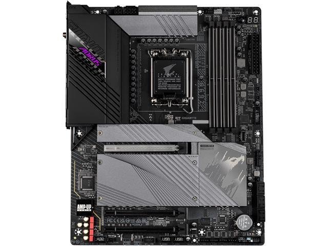 Gigabyte Z690 Aorus Pro ddr5 + Wifi : all-in-one LGA1700 mb - with 12+1+2 phase digital VRM , hybrid core optimization , pre-mounted I/O shield with thermal armor + RGB Fusion 2.0 with on-board RGB display ( multi zones ) , Addressable LED Strip Support , on-board buttons ( power + reset + clear CMOS + Q-flash ) , 2x copper PCBs design , MoSFET heatsinks with copper heatpipe , SmartFan6 with 9 temperature sensors + 8x hybrid fan headers , solid pin power connectors ( ATX 24+8+4pin ) , memory armor + PCIe armor with stainless steel shielding , with 2x thunderbolt card connectors- intel Z690 chipset , 4x dual channel DDR5-6200(O.C)/4800 with XMP3.0 support upto 128Gb , 6x SATA6G + 4x M.2/NGFF ( Gen4x4 ) with thermal guard 2 ( PCIe or SATA or Optane mode ) with raid 0/1/0+1/5/10 , on-board display with DP output ( depends on CPU ) + Realtek ALC4080 7.1 HD audio + optical s/pdif out + intel 2.5Gb lan with cFosSpeed Internet Accelerator , intel Wifi-6 AX200 dual band 2.4/5Gbps WiFi + bluetooth ; 3x PCi-Ex16 ( Gen5@16x + 2x Gen3@4x) for Quad-GPU CrossfireX (no SLi) , with 1x USB3 type-C ( Gen2x2 20GBPs ) + 4x USB3 type-A ( Gen2 10GBPs ) + 4x USB3 ( Gen1 5GBPs ) + 4x USB2.0 , bundled norton internet security - atx