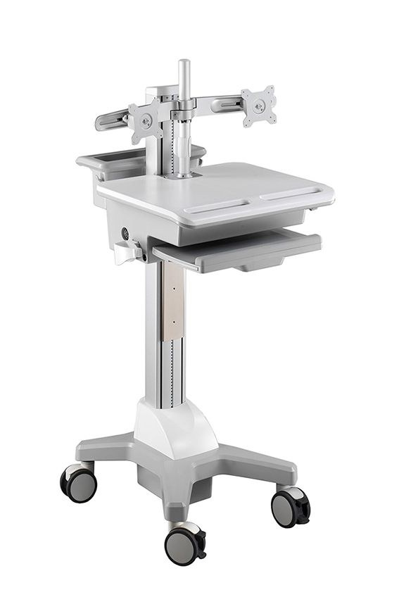 Aavara CND01 mobile/medical workstation cart ( Dual display ) - 4 wheels with lock , support up to 2x 24"/8KGs LED with 40 tilt + 360 rotation , 205+500mm height adjustable , with modularized PC holder/ scanner holder / keyboard+mousepad tray / storage space and device supporter , ExperTorque technology + smart cable management , VESA mounting : 100x100 / 75x75mm , support up to 52"/35Kg