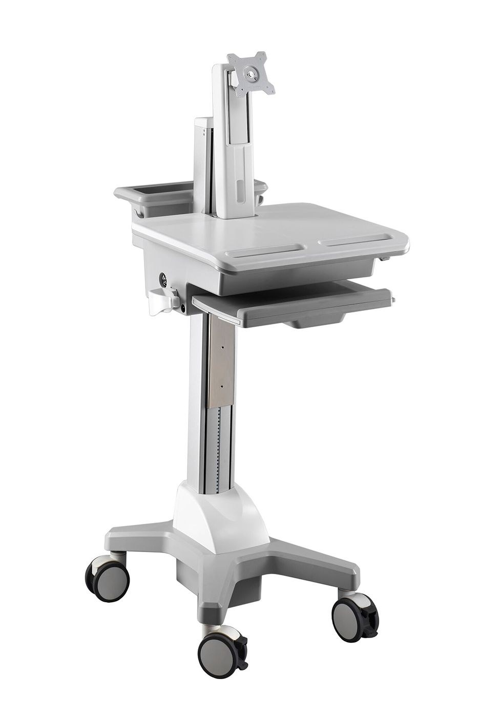 Aavara CNH01 mobile/medical workstation cart - 4 wheels with lock , support up to 24"/8KGs LED with 30 tilt + 360 rotation , 130+500mm height adjustable , with modularized PC holder/ scanner holder / keyboard+mousepad tray / storage space and device supporter , ExperTorque technology + smart cable management , VESA mounting : 100x100 / 75x75mm , support up to 52"/35Kg