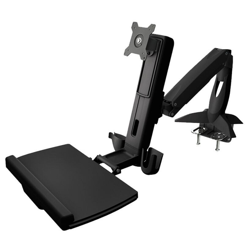 Aavara WS210 WorkStation Freestyle for 1x lcd + 1x keyboard/mouse tray - with 2 arms / 3 joints - clamp base - display: 40 ( -5~35 ) tilt angle adjustable , +/-90 swivel angle adjustable , 360 rotation pivot for landscape or portrait , 124mm height adjustable ; kb tray: 0~90 tilt angle adjustable + 436mm Arm/Keyboard tray height adjustment , support up to 2.5Kg ; with ExperTorque technology , smart cable management , aluminum alloy/Steel , VESA mounting : 100x100 / 75x75mm , support up to 24"/8Kg