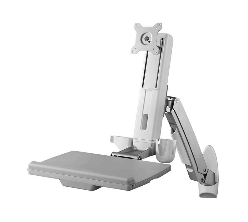 Aavara WSF110 WorkStation Freestyle -for 1x lcd + 1x keyboard/mouse tray - with 1 arms / 2 joints - wall mount - display: 30 ( 0~35 ) tilt angle adjustable , +/-90 swivel angle adjustable , 360 rotation pivot for landscape or portrait , 124mm height adjustable ; kb tray: 0~90 tilt angle adjustable , 124mm display height adjustable + 436mm Arm/Keyboard tray height adjustment , support up to 2.5Kg ; with ExperTorque technology , smart cable management , aluminum alloy/Steel , VESA mounting : 100x100 / 75x75mm , support up to 24"/8Kg