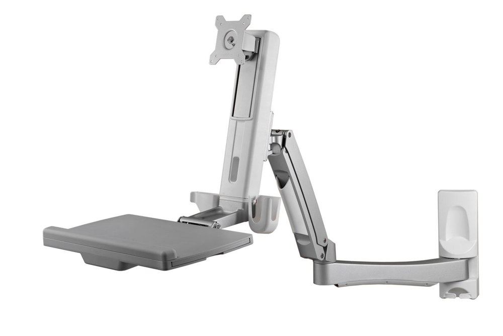 Aavara WSF210 WorkStation Freestyle - for 1x lcd + 1x keyboard/mouse tray - with 2 arms / 3 joints - wall mount - display: 30 ( 0~30 ) tilt angle adjustable , +/-90 swivel angle adjustable , 360 rotation pivot for landscape or portrait , 124mm height adjustable ; kb tray: 0~90 tilt angle adjustable + 436mm Arm/Keyboard tray height adjustment , support up to 2.5Kg ; with ExperTorque technology , smart cable management , aluminum alloy/Steel , VESA mounting : 100x100 / 75x75mm , support up to 24"/8Kg