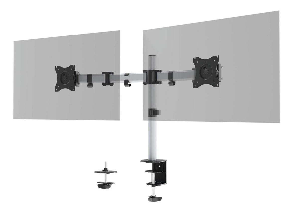 Durable Monitor Mount Select For 2 Screens: Desk Clamp Silver