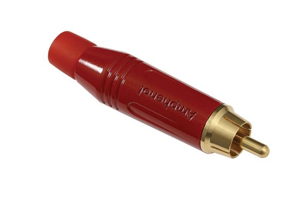 Amphenol RCA male, inline, gold plated contact, red